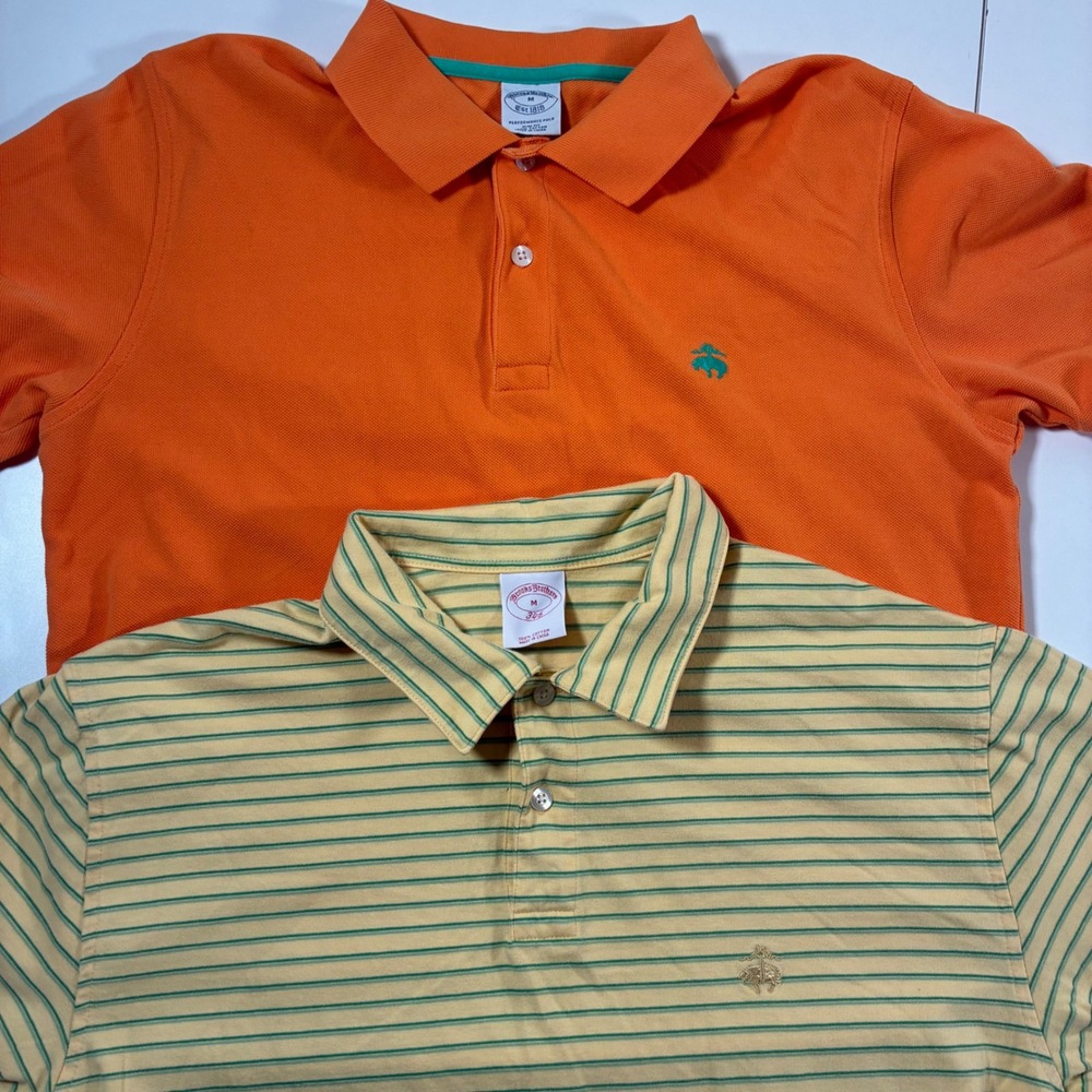 LOT of 2 Brooks Brothers Polo Shirts Medium Orange Yellow Green Striped